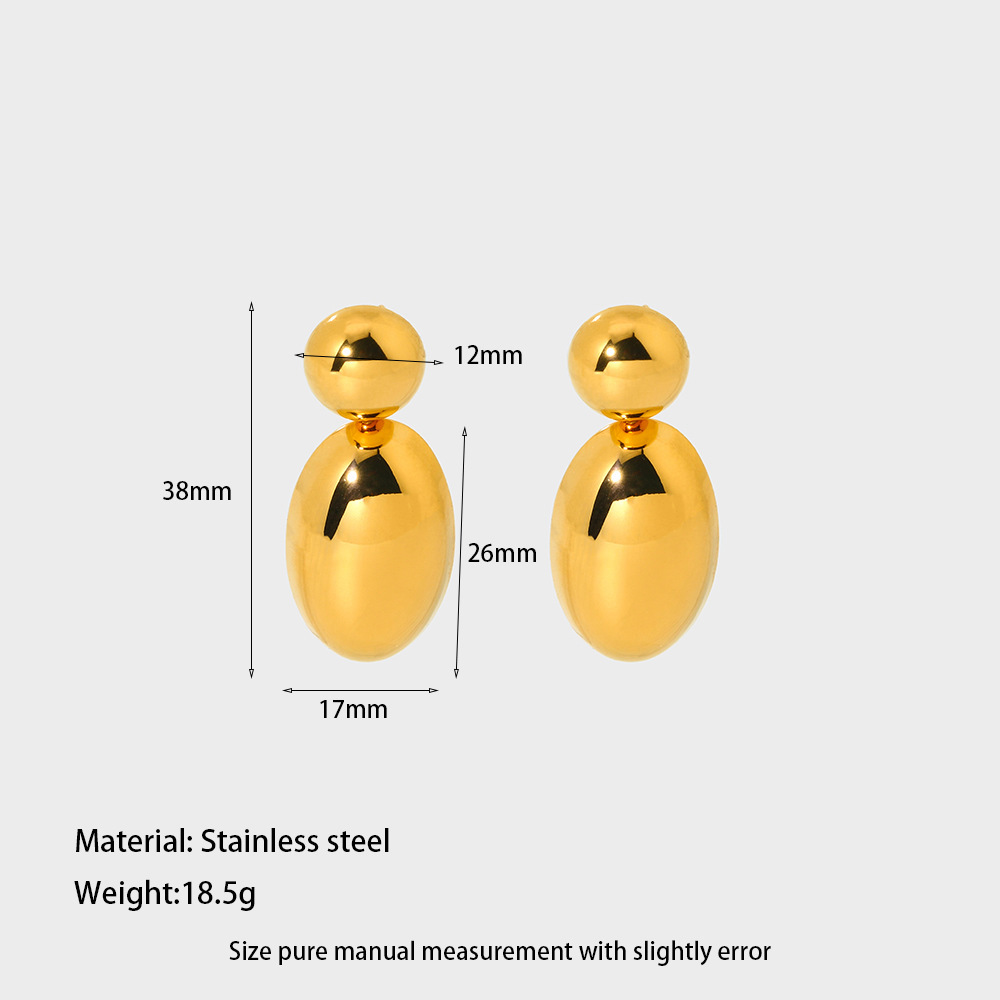 Geometric Stainless Steel Earrings Gold Plated 18K Smooth Surface Oval And Round Shaped Fashionable Women's Jewelry Accessories