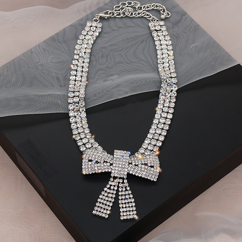 Jewelry Accessories Sexy Full Diamond Large Bow Necklace Choker Diamond For Women