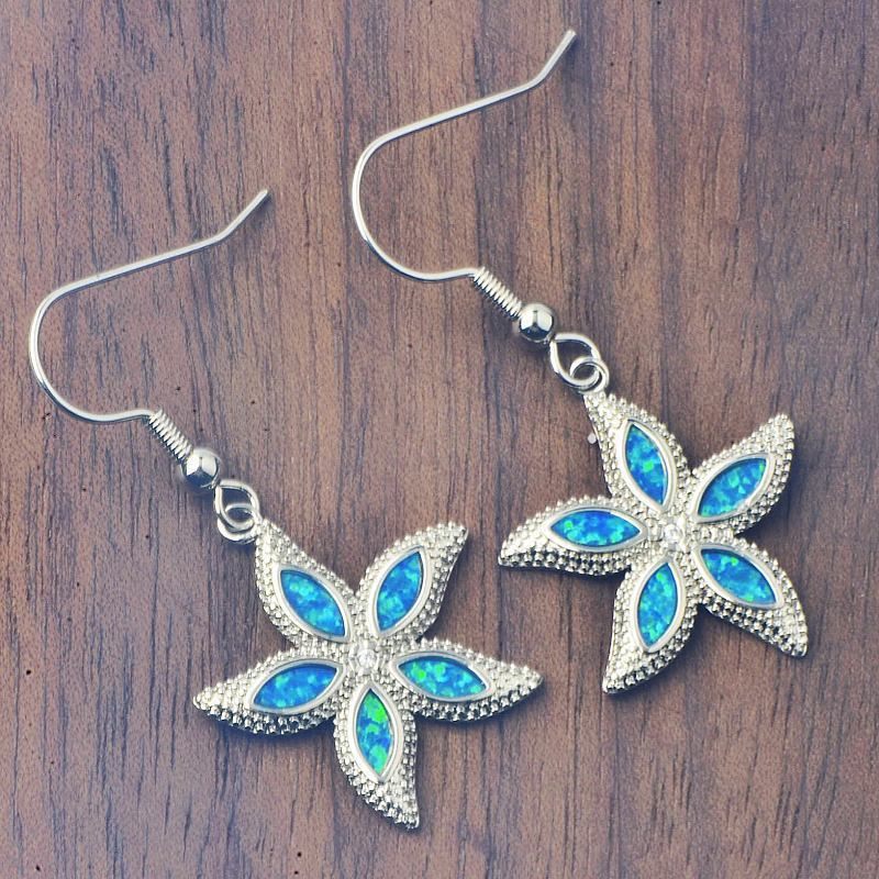 Colorful Women's Opal Starfish Earrings Fashionable TikTok Ins European Style Jewelry Accessories Animal Pattern Copper Material