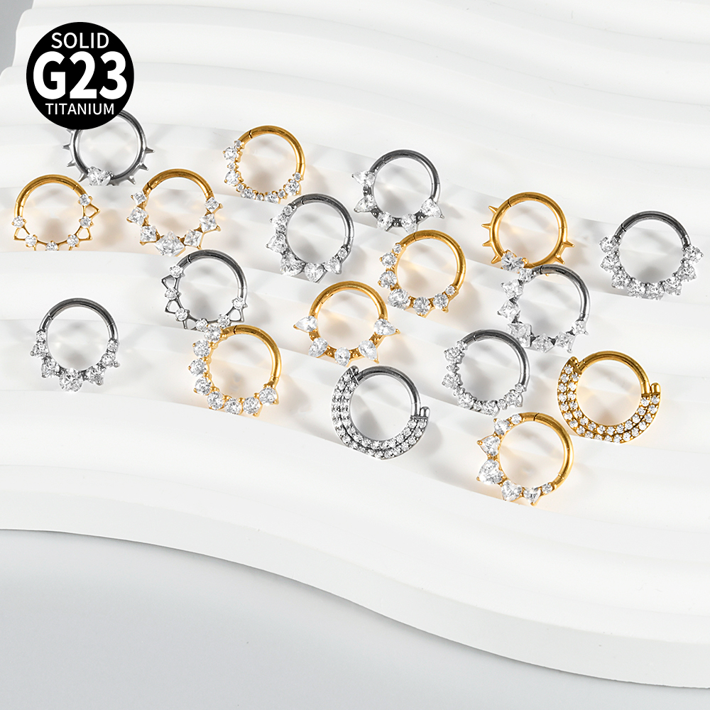 Fashion G23 Titanium Zircon Horse Eye Earrings Split Ring Heart Shape Trendy Accessories Split Ring Nose Ring Piercing Jewelry 16G