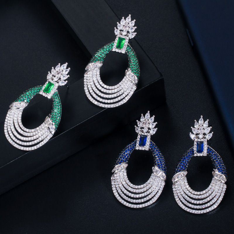 1 Pair Simple Style Classic Style Color Block Inlay Copper Gem Drop Earrings
