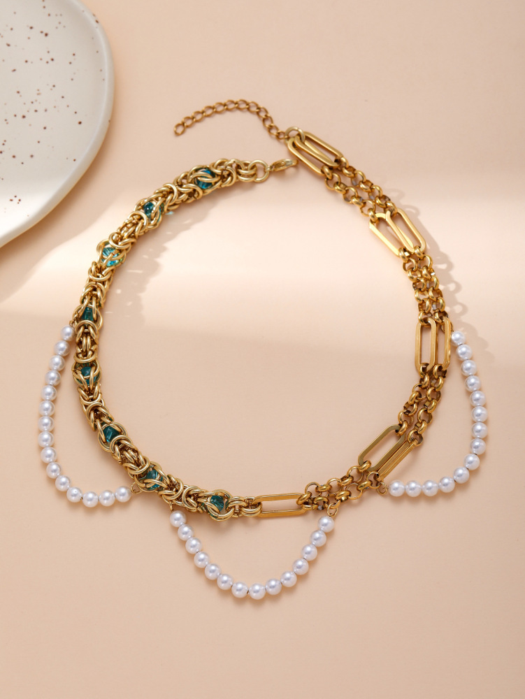 New Light Luxury Minority Retro Ins Style Simple Double-Layer Pearl Necklace Female Fashion Clavicle Chain Neck Strap Neck Accessories
