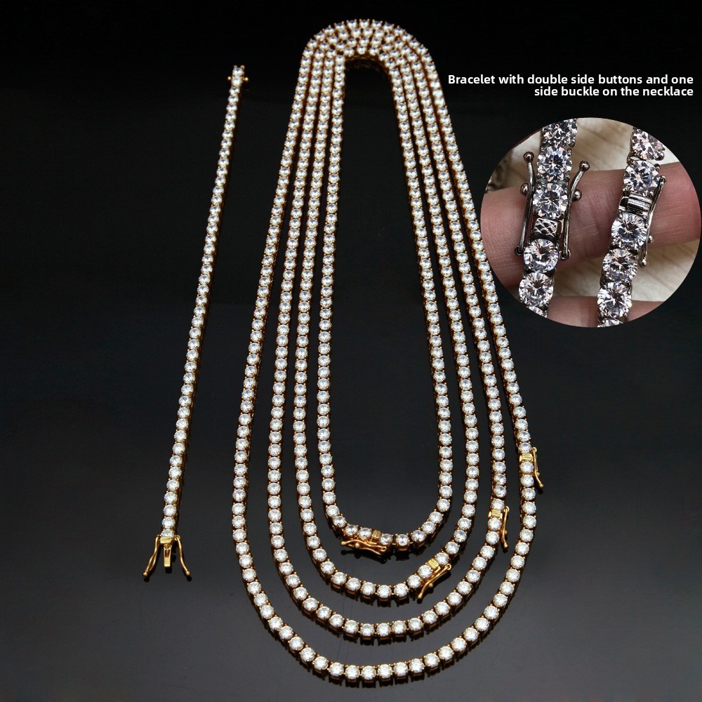 High-Quality 304 Stainless Steel Claw Setting 4mm Row Zircon Men's Tennis Chain Hip-Hop Jewelry Accessories Geometric Pattern Bracelet