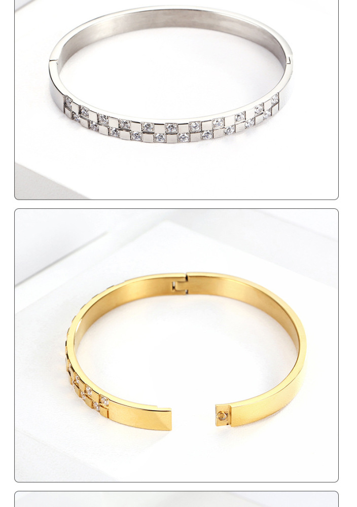 Titanium Steel Inlaid Diamond Wide Bracelet Square Grid Women's Accessories Rose Gold And Silver Black