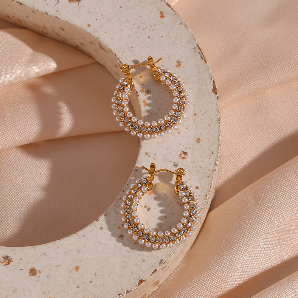 PVD Coated Real Gold Plated 18K Gold Geometric 304 Stainless Steel Fashion Waterproof Non Tarnish Hoop Earrings