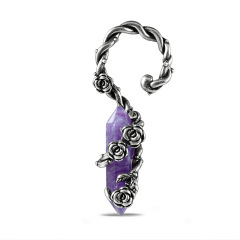 Ancient Silver Rose Flower Wrapped Amethyst Stone (Left)