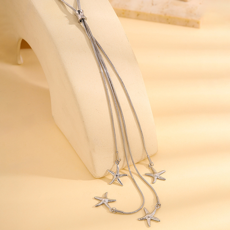 Long Starfish Titanium Steel Necklace Simple Sweater Chain Women's Jewelry Accessories Rose Gold And Silver Colors
