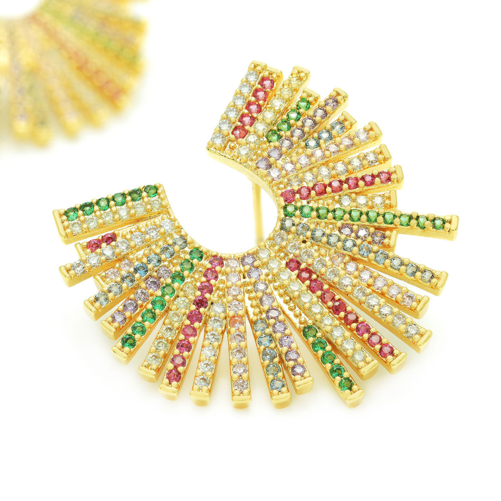 Exaggerated Geometric Mixed Color Zircon Inlaid Gold Plated Earrings Fashionable Personality U-Shaped Jewelry Accessories