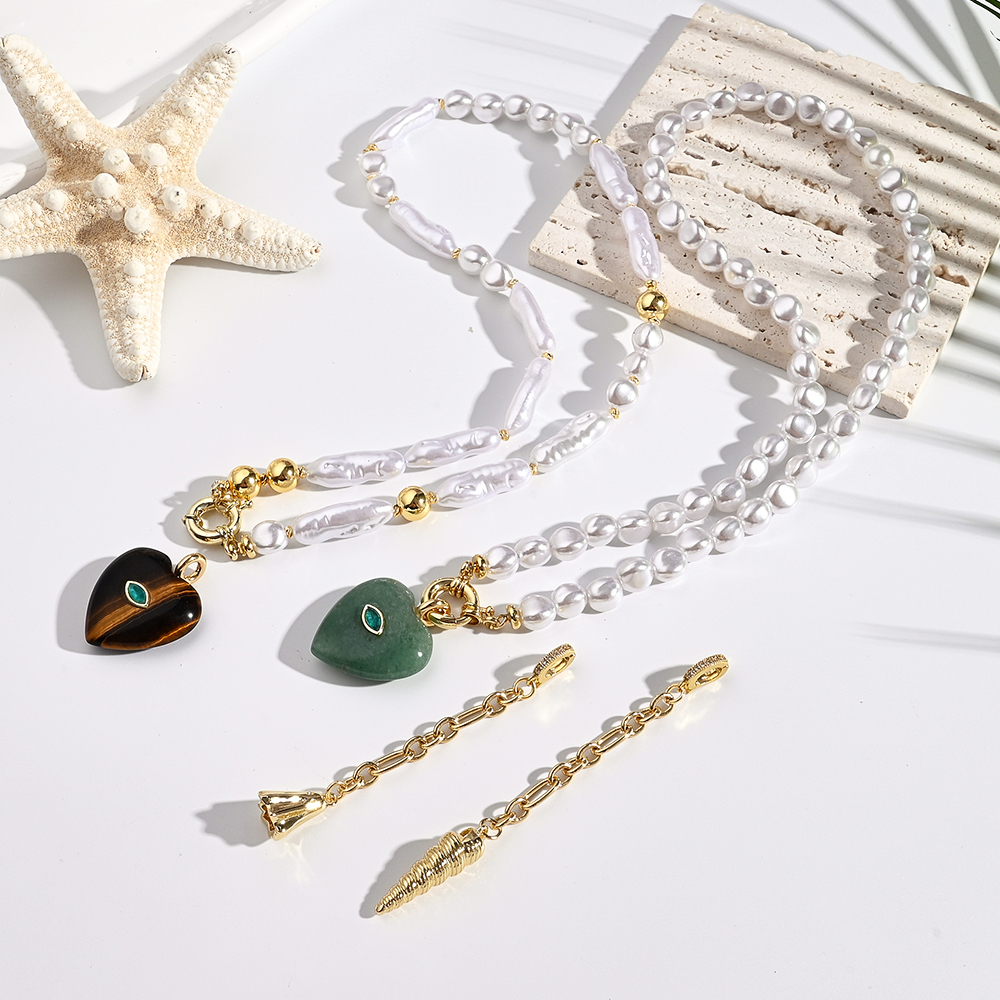 Natural Stone Micro-Set Zircon Shell Flower Heart Necklace Women's Casual Vacation Style Pendant Necklace Four Seasons Universal