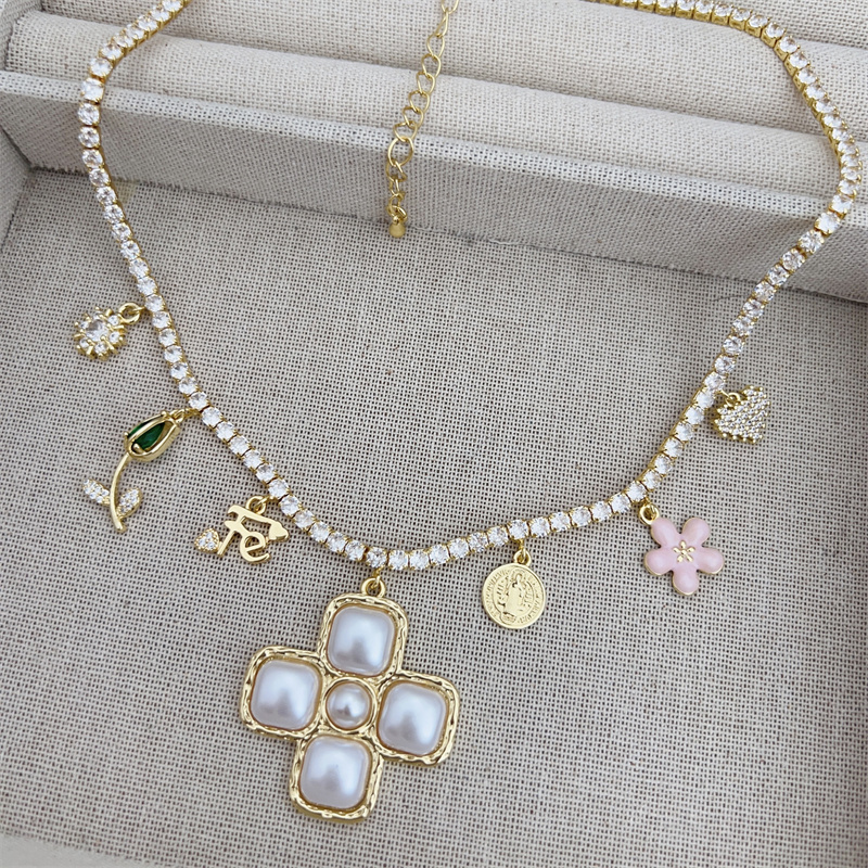 18K Gold Plated Handmade Double Pendant Cross Multi Pendant Necklace Classic Simple Style Daily Wear Gift Copper Pendant Lobster Clasp