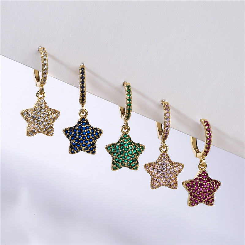 Elegant Classic Style Star Copper Inlay Zircon Drop Earrings 1 Pair