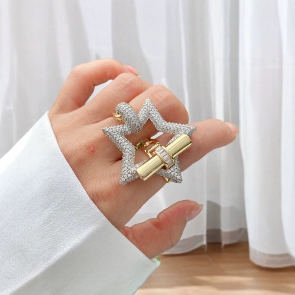 New OT Series Ring Bracelet Set Luxury Polished Star Surface Smooth Bracelet Ring Combo Elegant Fashion Copper Plated Accessories