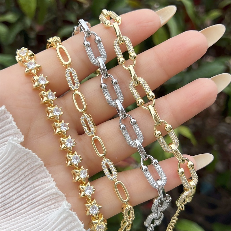 Classic Elegant Style Colorful Zircon Bracelet Fashion High-end Copper Plated 18K Gold Versatile Daily Wear Star Vacuum Plating (Furnace)