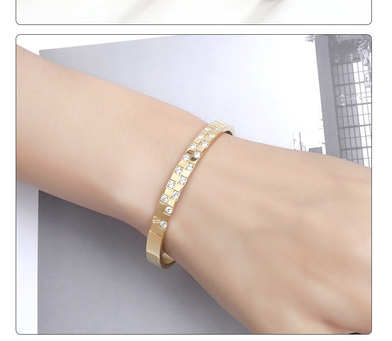 Titanium Steel Inlaid Diamond Wide Bracelet Square Grid Women's Accessories Rose Gold And Silver Black