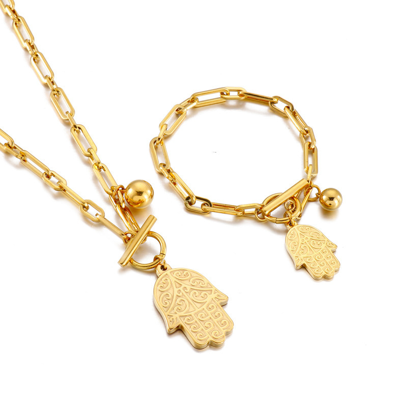 PVD Coated 18K Gold Plated Hand Stainless Steel Fashion Waterproof Non Tarnish Jewelry Set