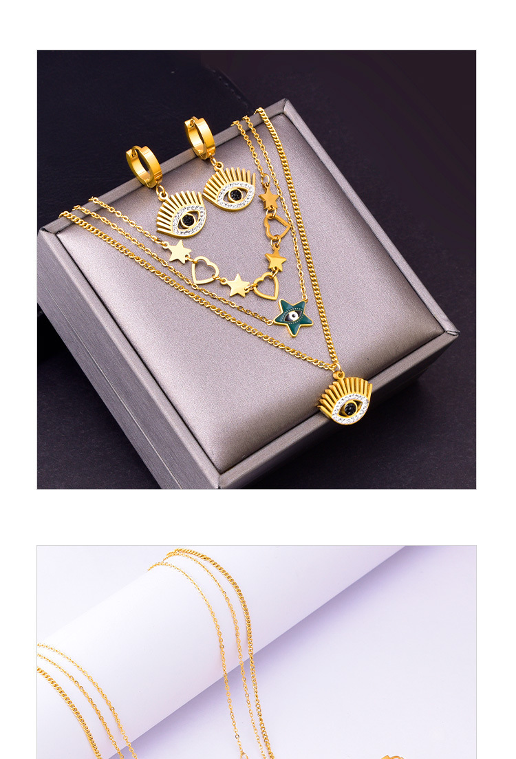 304 Stainless Steel 18K Gold Plated Basic Plating Devil'S Eye Star Rhinestones Jewelry Set