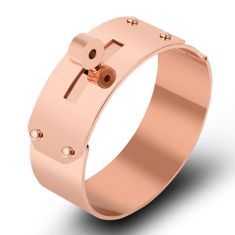 Fashionable Stainless Steel Bracelet Classic Wide 2.1cm Narrow 1.2cm Jewelry Geometric Pattern Vacuum Plated 18K Gold Gift