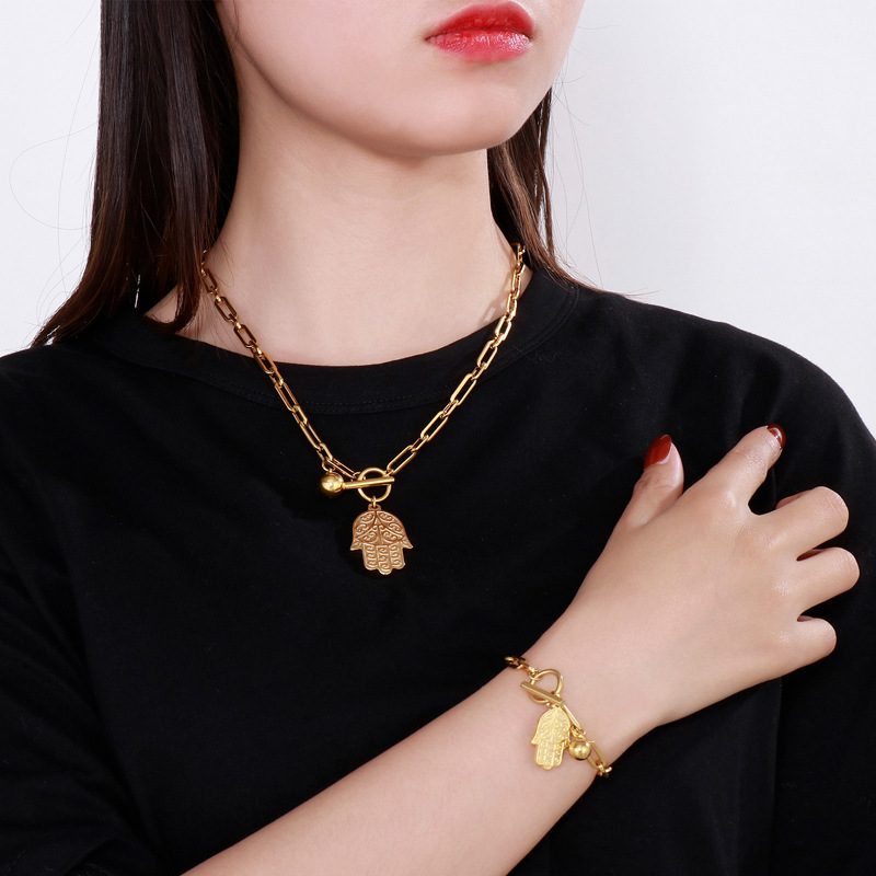 PVD Coated 18K Gold Plated Hand Stainless Steel Fashion Waterproof Non Tarnish Jewelry Set