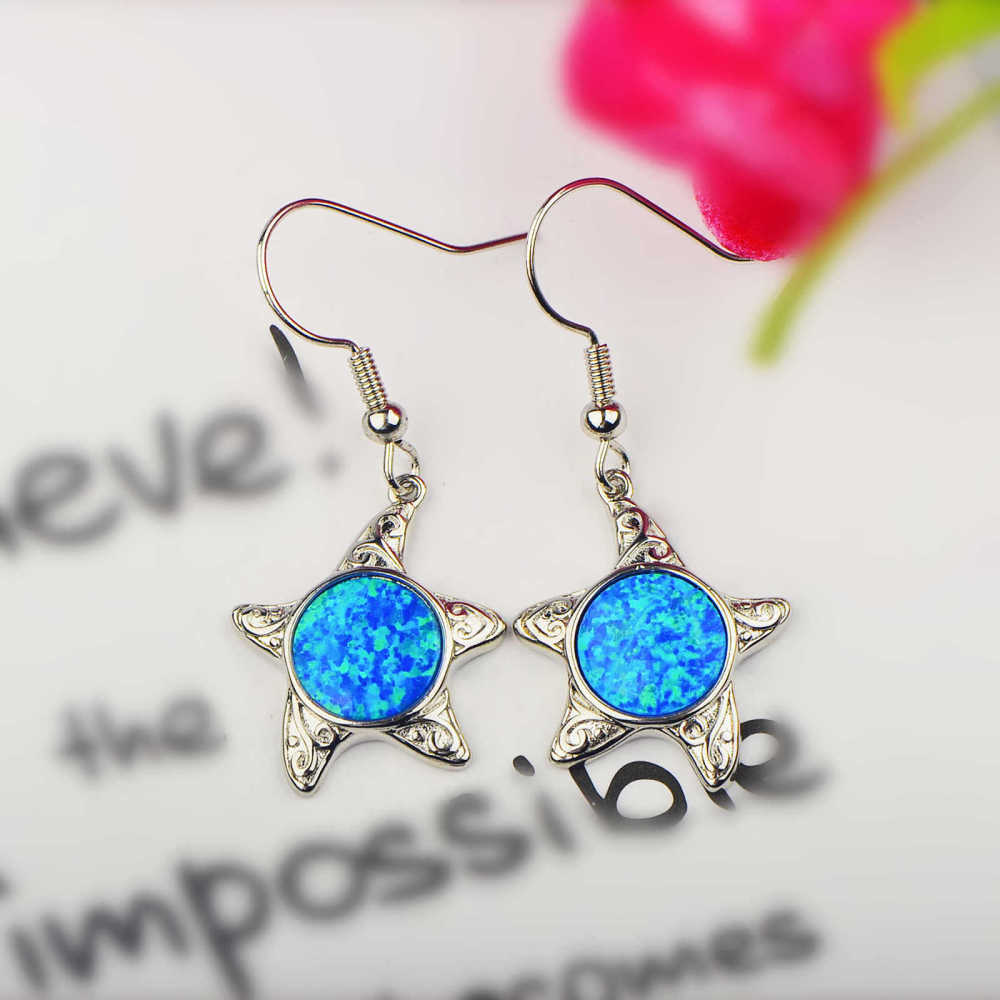 Hawaii Style Blue Opal Starfish Earrings Beach Theme Copper Material Unisex Ins Style Animal Pattern Jewelry Accessories