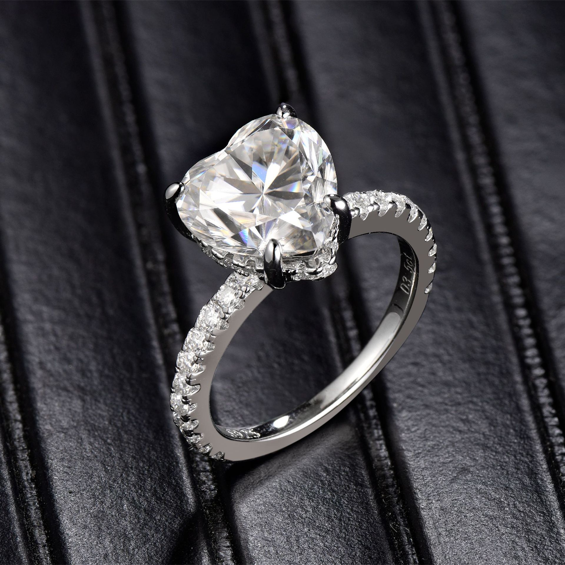 925 Sterling Silver Moissanite Geometric Rings GRA Certificate