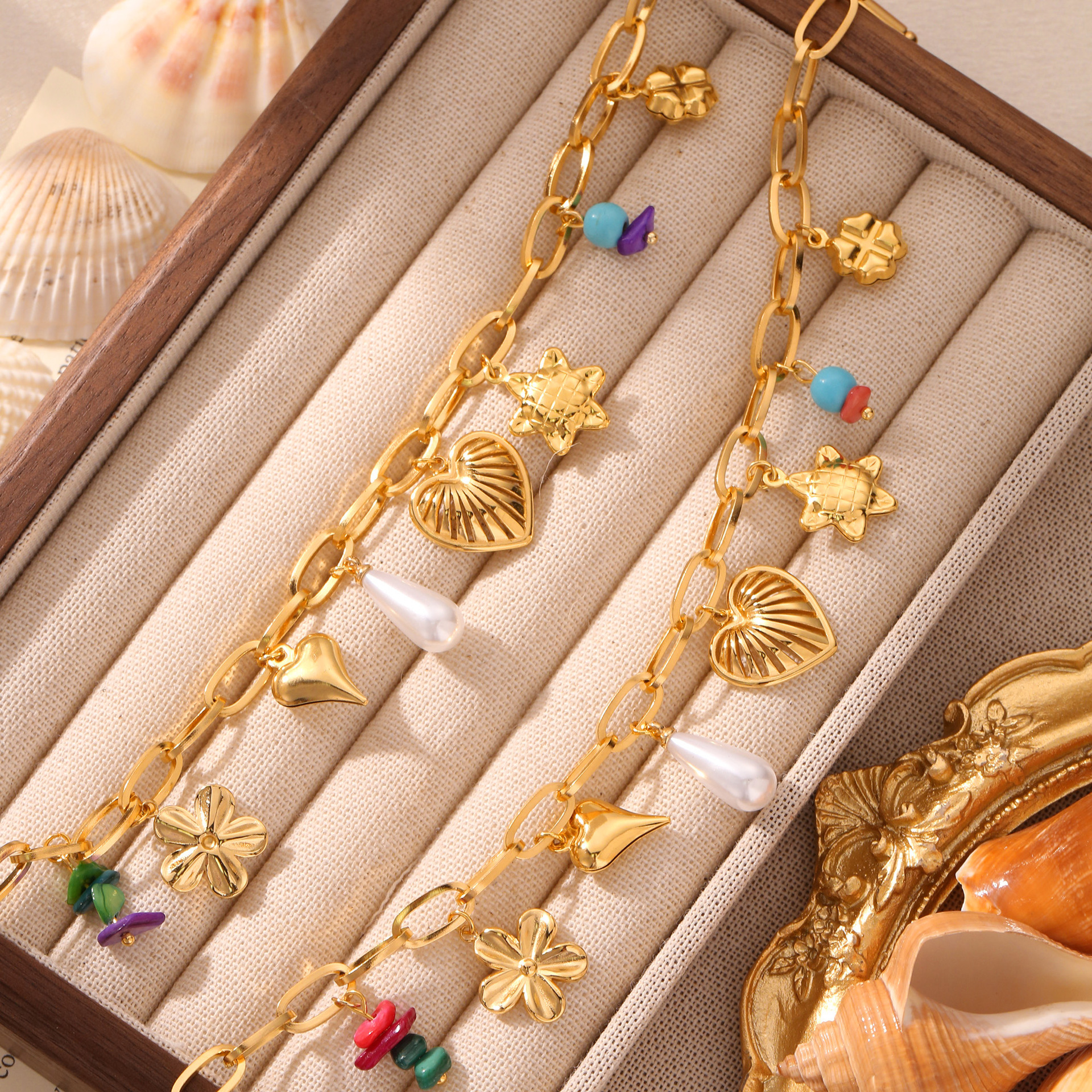 Best-Seller On  Vintage Court Style OT Buckle Multi-Element Flower Love Pendant Bracelet Special-Interest Design High-Grade Female