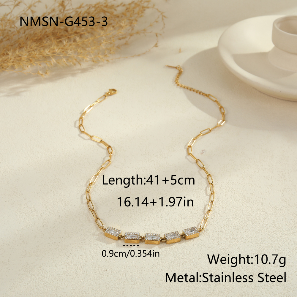 Fashion Stainless Steel Zircon Heart-Shaped Collarbone Chain Necklace Jewelry Set Luxurious Women's Accessories Suitable For Parties And Dates