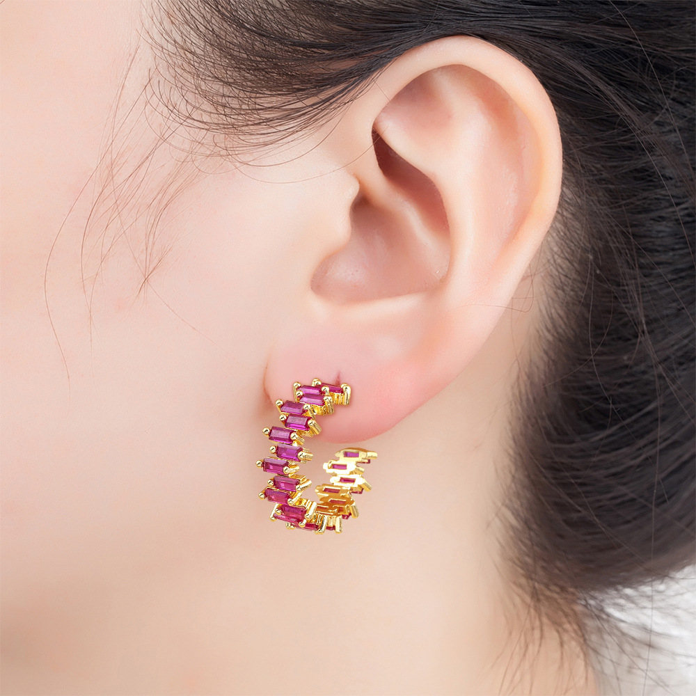 18K Gold Plated Fashionable Irregular Square Zircon Earrings For Women Elegant Copper Alloy Jewelry Accessories