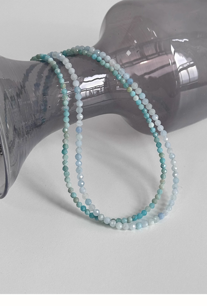 Natural Stone Sea Blue Beads Necklace Women's Summer Lockbone Chain Non-fading Luxury Unique Choker Jewelry Accessories