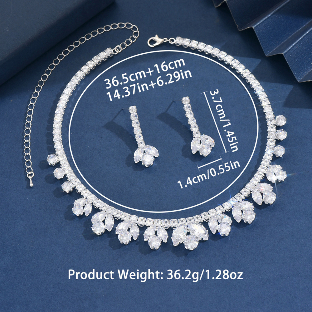 Elegant Crystal Zircon Drop Shaped Earrings Necklace Set Lightweight Simple Fashion Clavicle Chain Jewelry Accessories