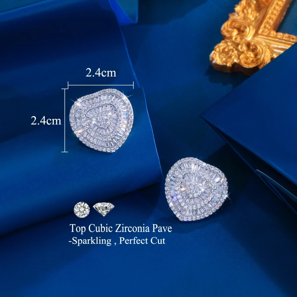 Copper Style Earrings Elegant Shiny Cubic Zirconia Silver Large Heart-Shaped Earrings Women's Party Wedding Jewelry Accessories