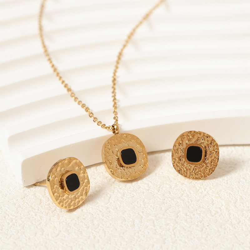 Natural Stone Jewelry Set Hammered Square Earrings For Women Summer High-end Non-fading Accessories Stainless Steel Material