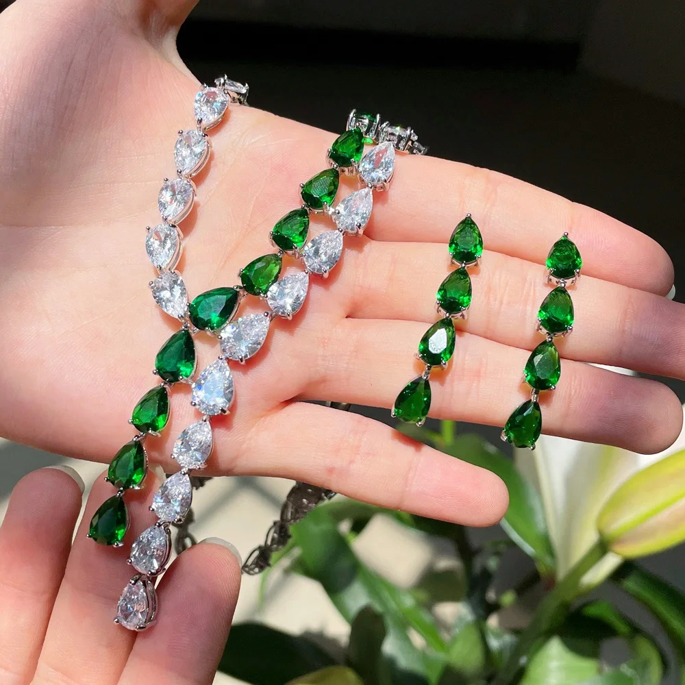 Copper Material Water Plating Simple Two-tone Splicing Water Drop Zircon Women's Necklace Earrings Set Chain Wedding Jewelry Safety Clasp 2-piece Set