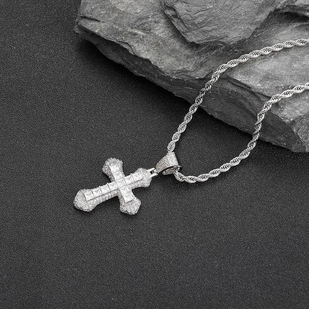 Inlaid Zircon Cross Necklace For Men And Women Trendy Wild Cuban Link Chain Accessories Couple's Pendant Wholesale