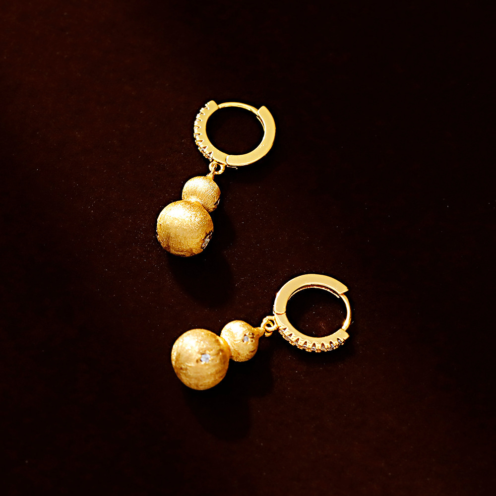 Gold Plated Copper Gourd Pendant Earrings Women's Luxury Style Dangle Earrings Fashionable Trendy Female Jewelry Accessories