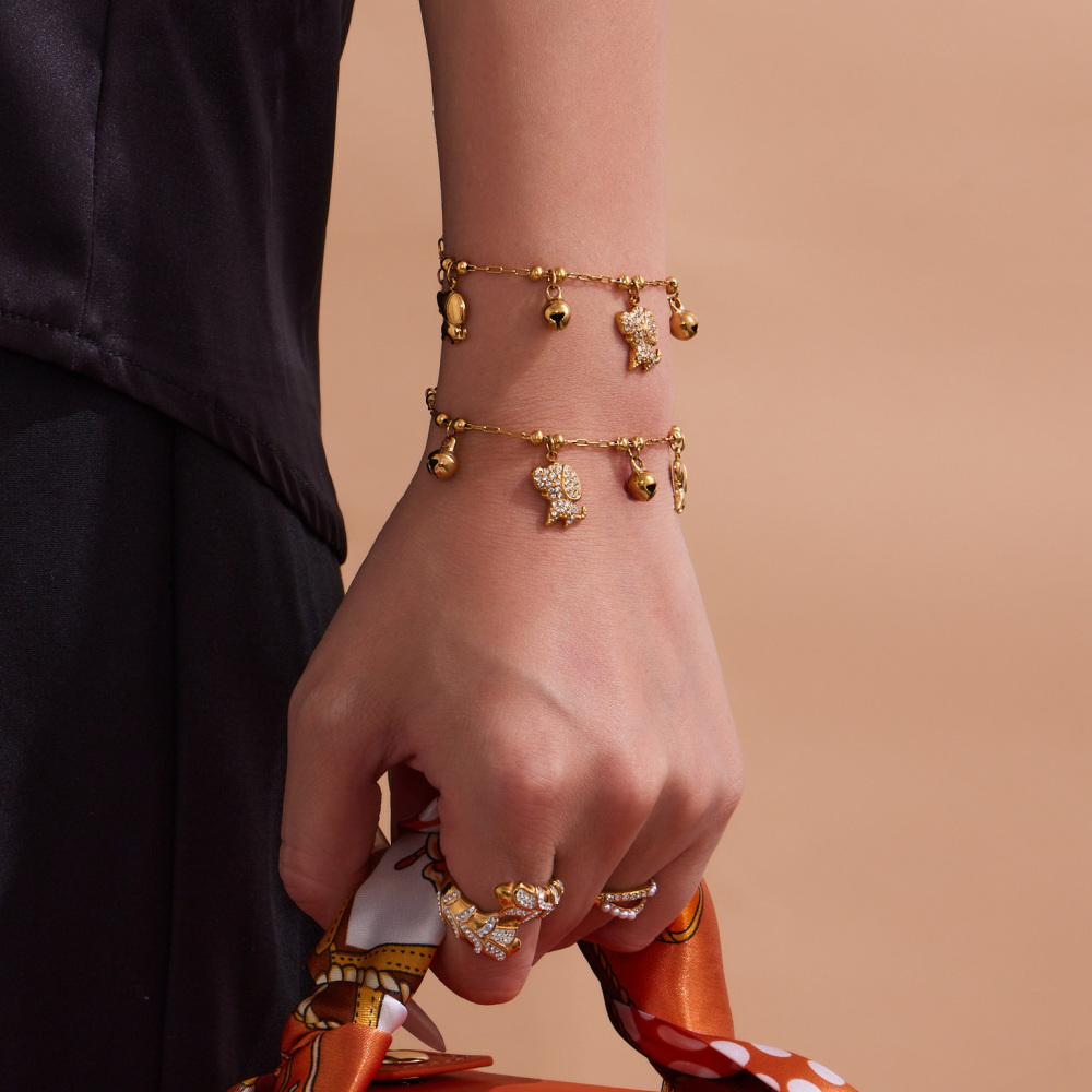 Stainless Steel Dog Zircon Necklace Bracelet DIY Multi Pendant Bell Luxury Versatile Jewelry Accessories Elegant Romantic