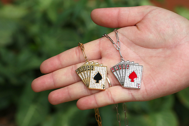 Fashion Copper Micro-encrusted Zircon Playing Card Pendant Necklace Female