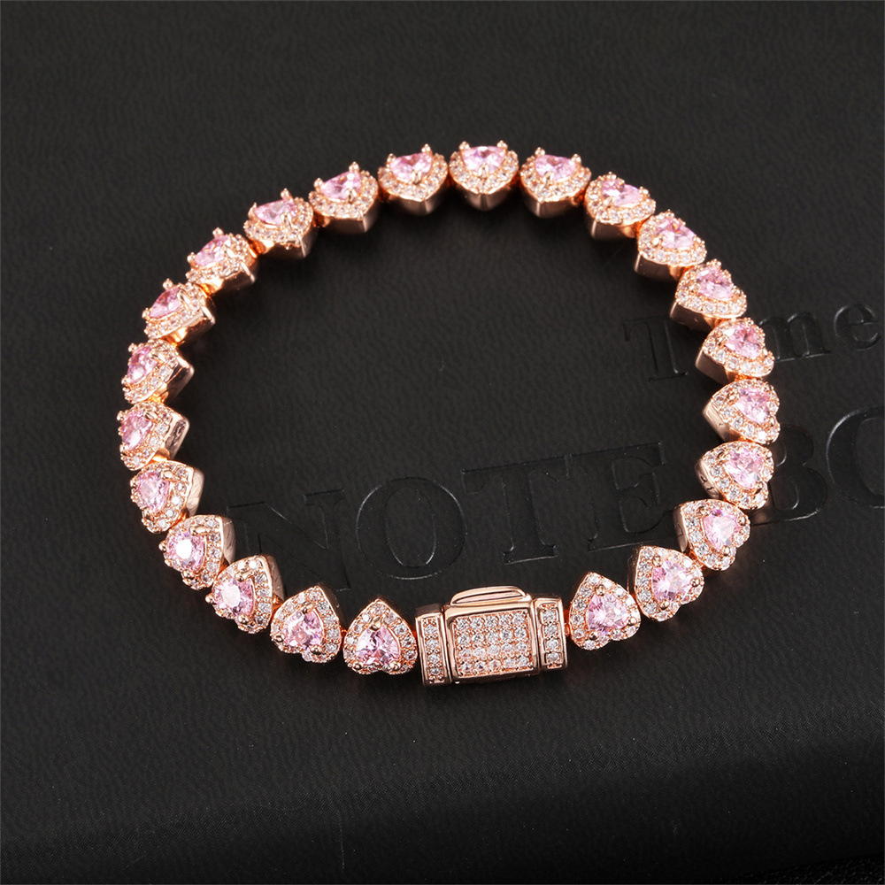 Fashionable Unisex 7mm Heart Shaped Zirconia Necklace Luxury Style Spring Buckle Ice Sugar Chain Accessory For Men And Women