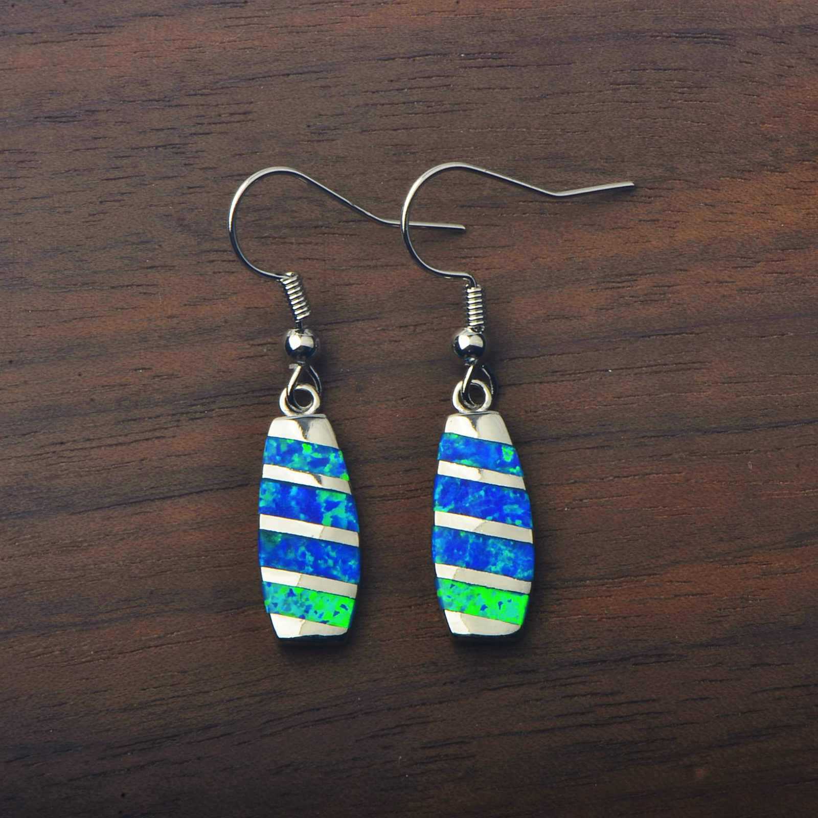 Colorful Women's Opal Long Rectangle Simple Style Jewelry Earrings Fashionable TikTok Ins European Style Jewelry Accessories