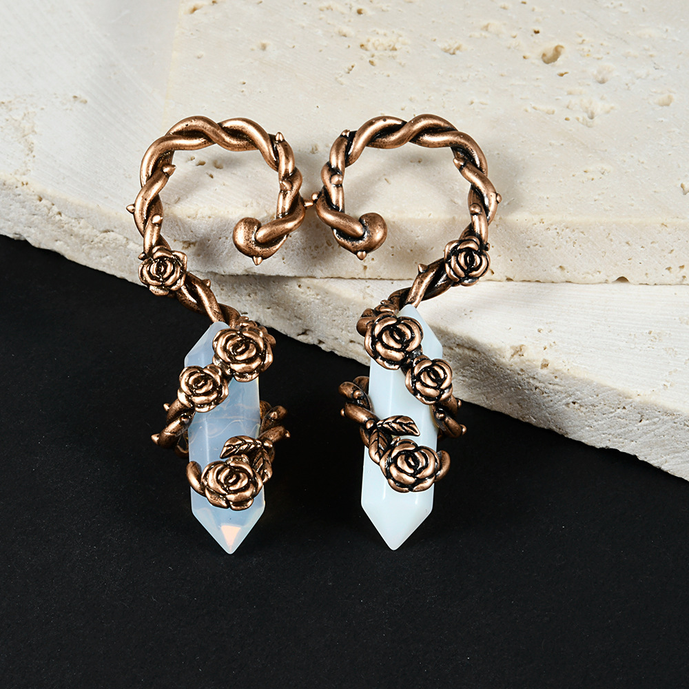 Antique Silver Rose Flower Ear Cuff Winged Dragon Blue Turquoise Dangling Earrings Pierced Copper Ear Jewelry Accessories