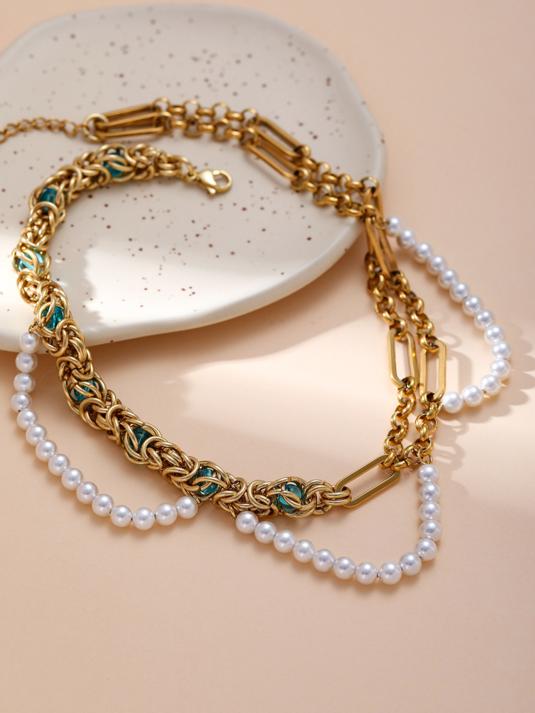 New Light Luxury Minority Retro Ins Style Simple Double-Layer Pearl Necklace Female Fashion Clavicle Chain Neck Strap Neck Accessories