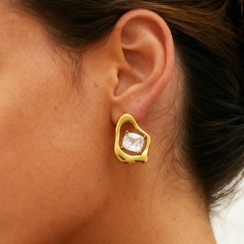 304 Stainless Steel Ladies 18k Gold Plated Zircon Asymmetric Earrings Jewelry Accessories Holiday Gifts