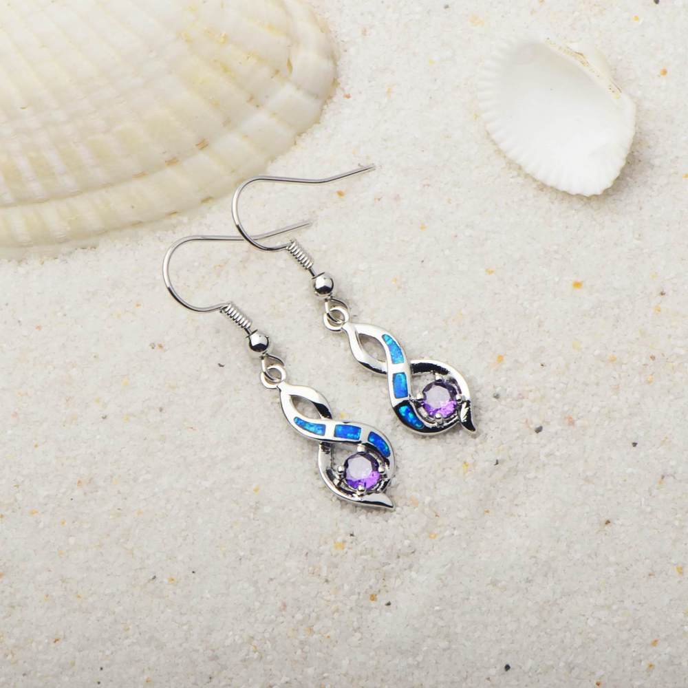 Beach Girl Heart Shaped Opal Earrings TikTok Trend Ocean Wind Sweet Style Geometric Pattern Copper Jewelry Accessories