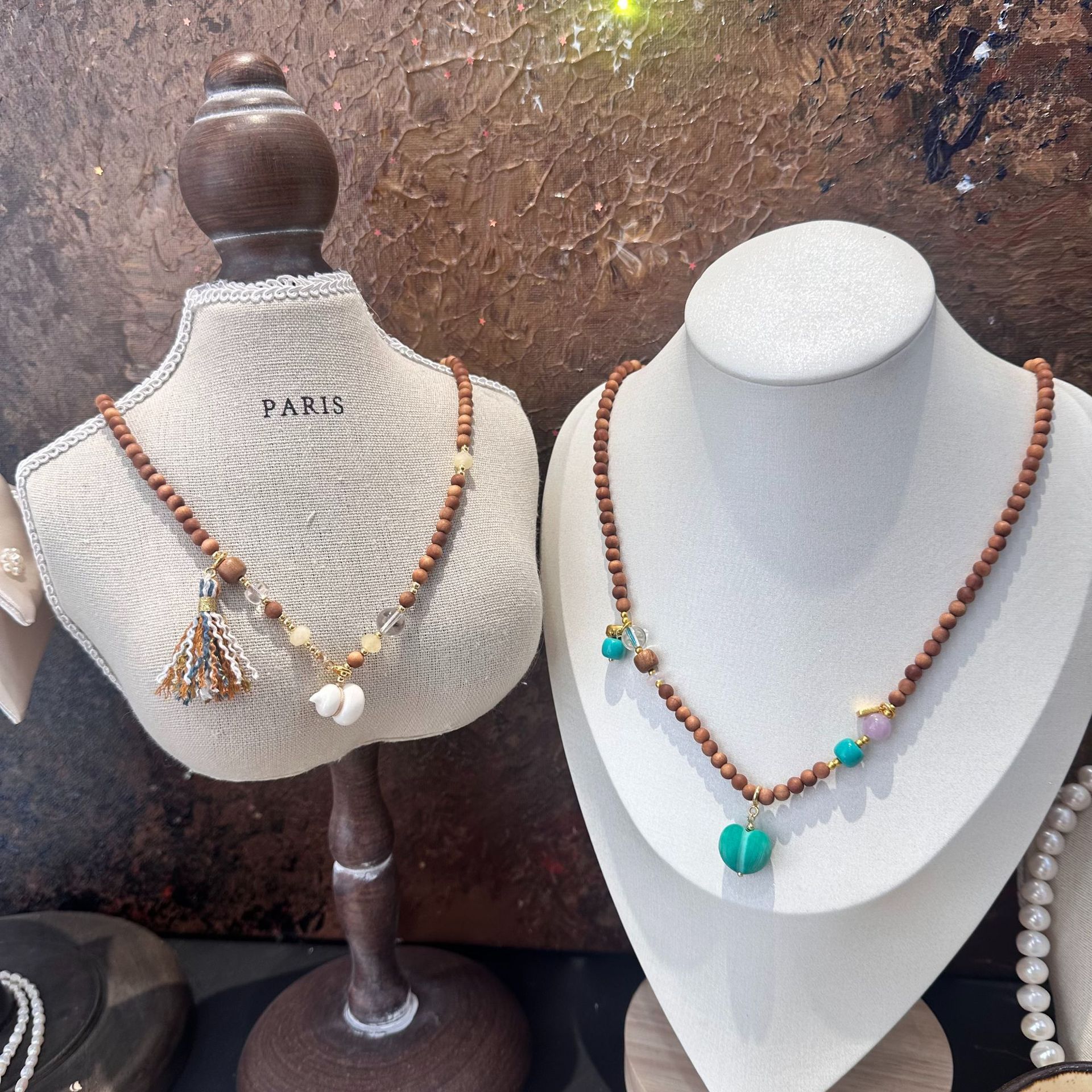 New Chinese Style Long Necklace With White Crystal Camel Bone Ivory Gourd Sandalwood Accessories Drawstring Design For Cheongsam