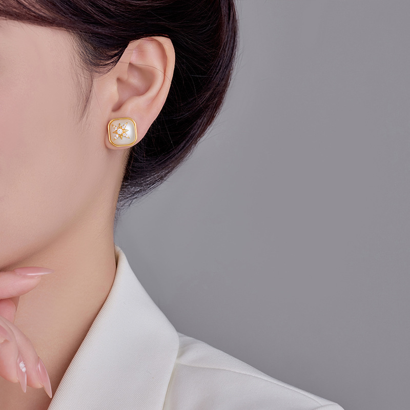 Natural Abalone Octagonal Star-Shaped Women's Earrings Trendy Pendant Stud Earrings Jewelry Accessories