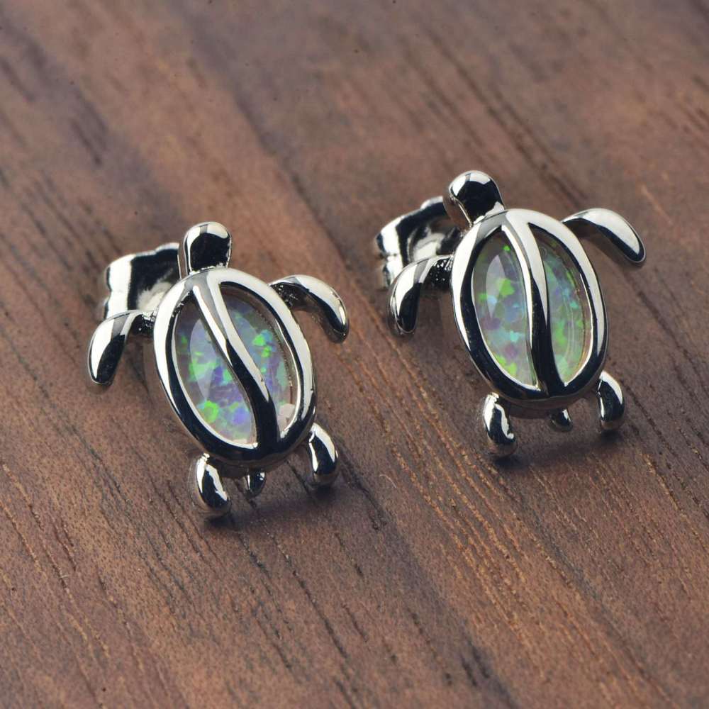 Adorable Pink Opal Turtle Earrings For Girls Trendy Geometric Pattern Holiday Style Copper Jewelry Accessories