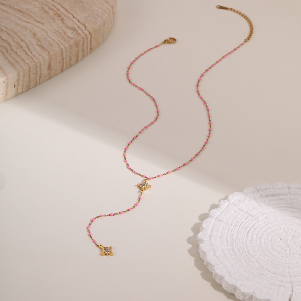 Trendy 304 Stainless Steel Jewelry Tassel Cross Star Heart Necklace Accessories Long High-end Y-shaped Vacuum Electroplated 18K Real Gold Necklace