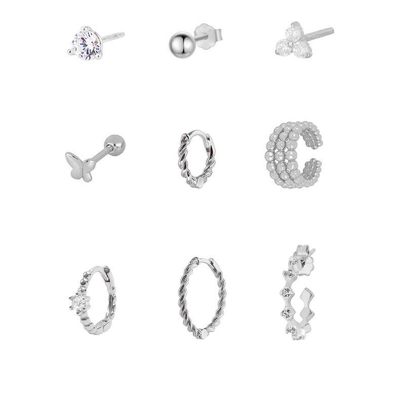 Zircon Earrings Set Ladies Minimalist Ear Bone And Ring Jewelry Accessories