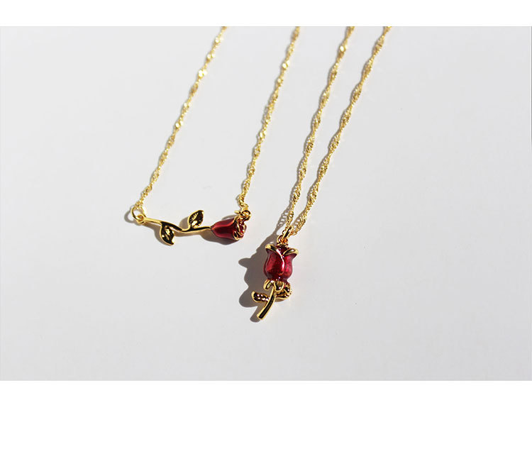 Wholesale Jewelry IG Style Romantic Sweet Rose Brass 24K Gold Plated Enamel Three-dimensional Necklace