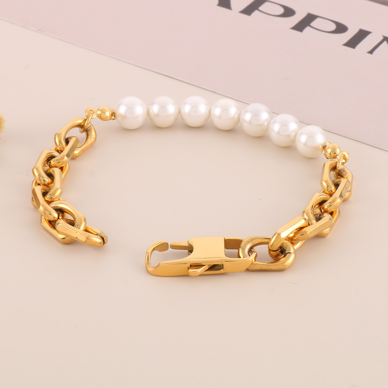 PVD Coated 18K Gold Plated Geometric Stainless Steel Freshwater Pearl Simple Style Classic Style Waterproof Non Tarnish Bracelets