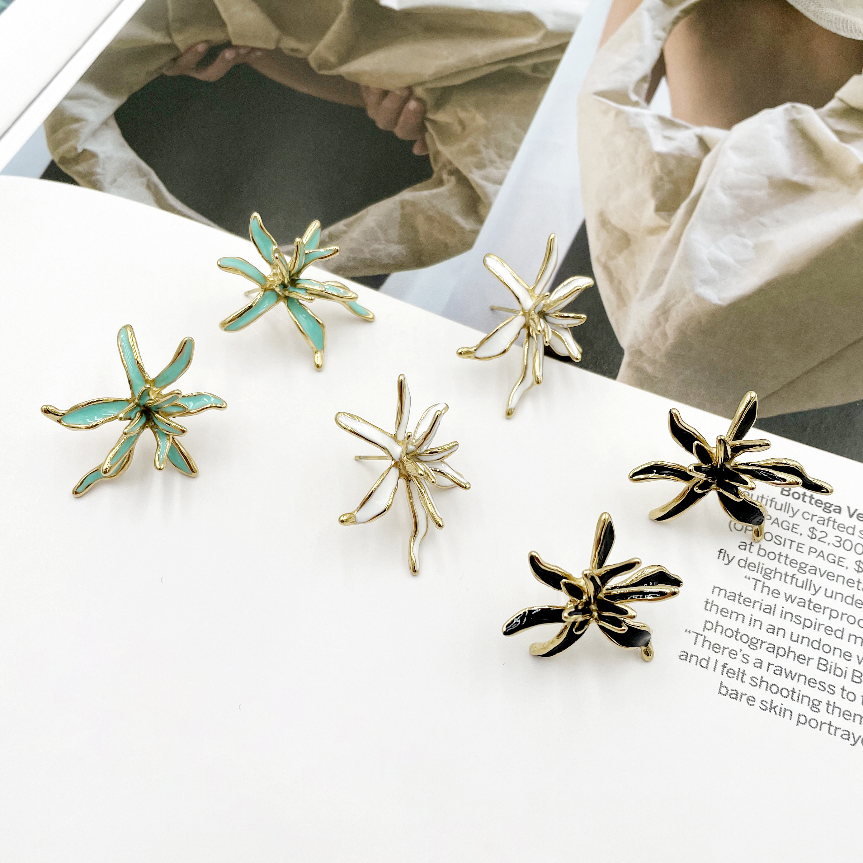 PVD Coated Real Gold Plated 14K Gold Flower 304 Stainless Steel IG Style Waterproof Non Tarnish Ear Studs